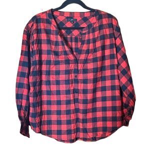 J. Crew Red and Black Checked Long Sleeve Top Size Small